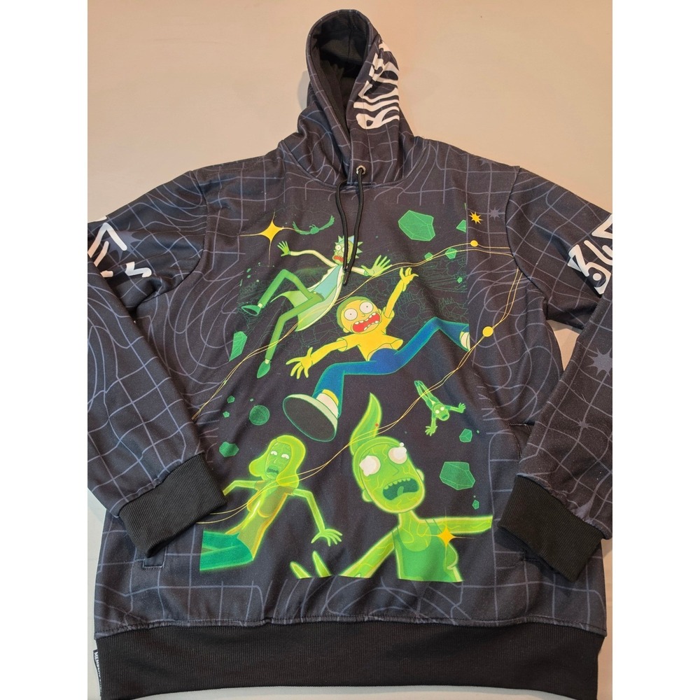 Rick and Morty Hoodie Mens Large Black Graphic Rick Sanchez Pullover